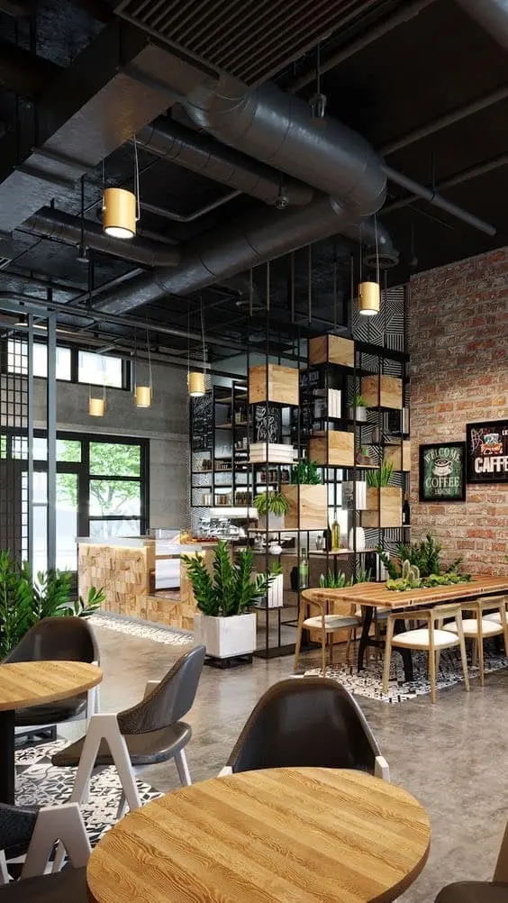 Thiết kế quán cafe 2024 phong cách Industrial