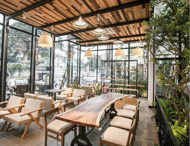 Thi Công Quán Cafe Khung Sắt Gỗ 5 Thiết kế quán cafe The Coffee Town mặt tiền