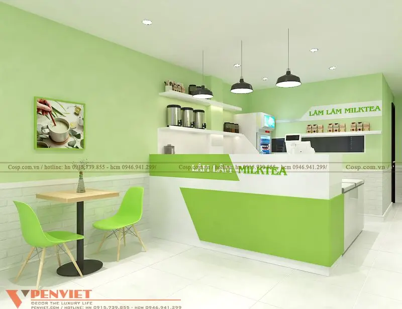 Thiết kế quán trà sữa lam lam