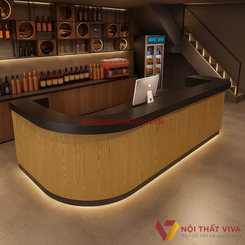 Thiết kế quầy bar gỗ công nghiệp hiện đại