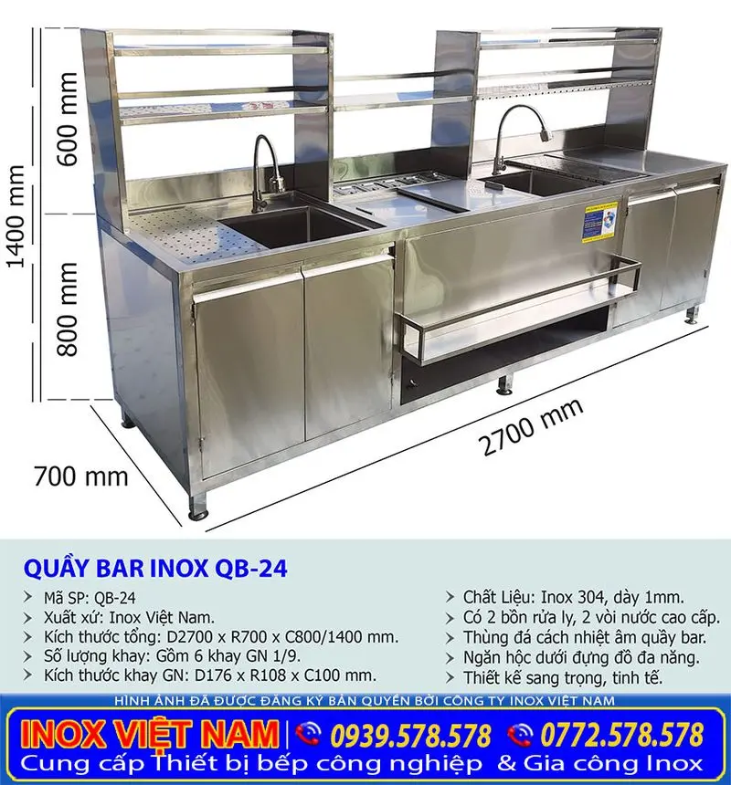 Quầy Pha Chế Inox Đa Năng