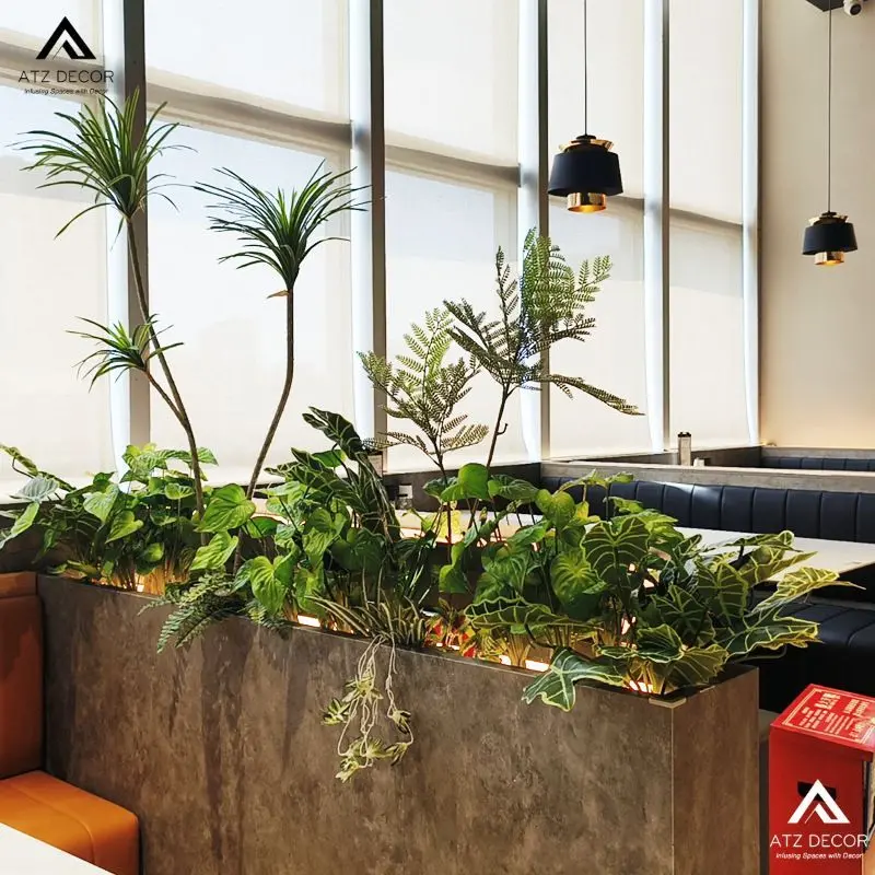 Tiểu cảnh cây giả decor quán cafe