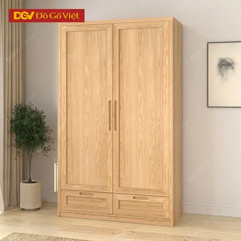 Tủ áo 2 cánh gỗ cao su vân sợi thiết kế nhỏ gọn đẹp