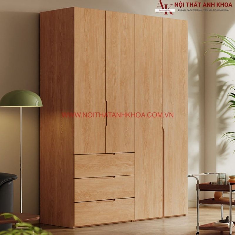 Tủ quần áo gỗ MDF soi gương, phủ veneer
