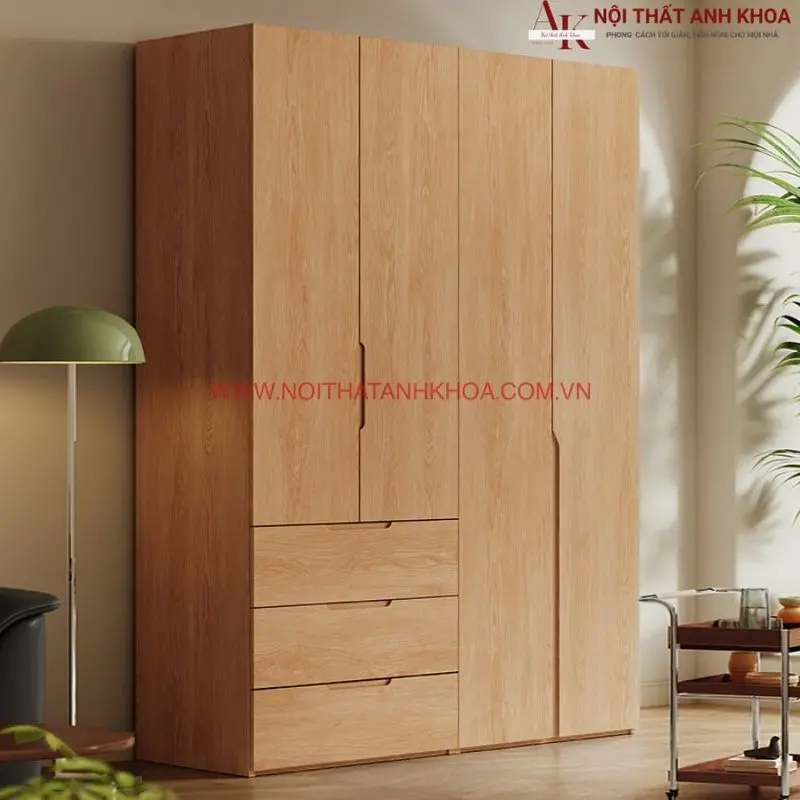 Tủ quần áo gỗ MDF soi gương, phủ veneer