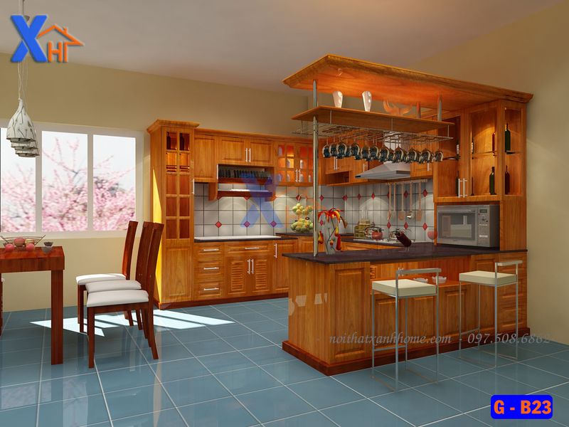 Thi Công Quầy Bar Nhà Phố 13 Tủ bếp nhà phố gỗ gô quầy bar G-B21