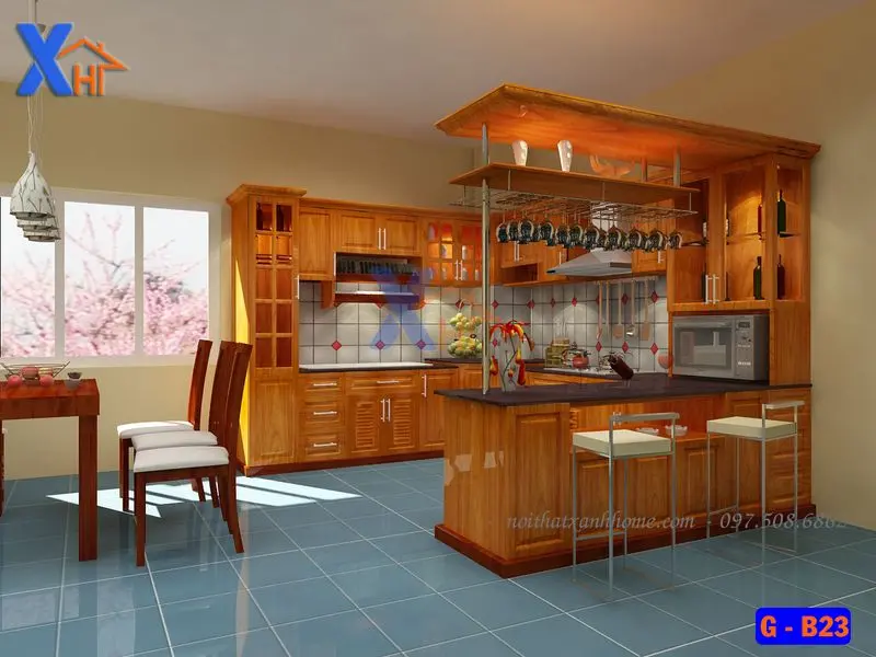 Tủ bếp nhà phố gỗ gô quầy bar G-B21