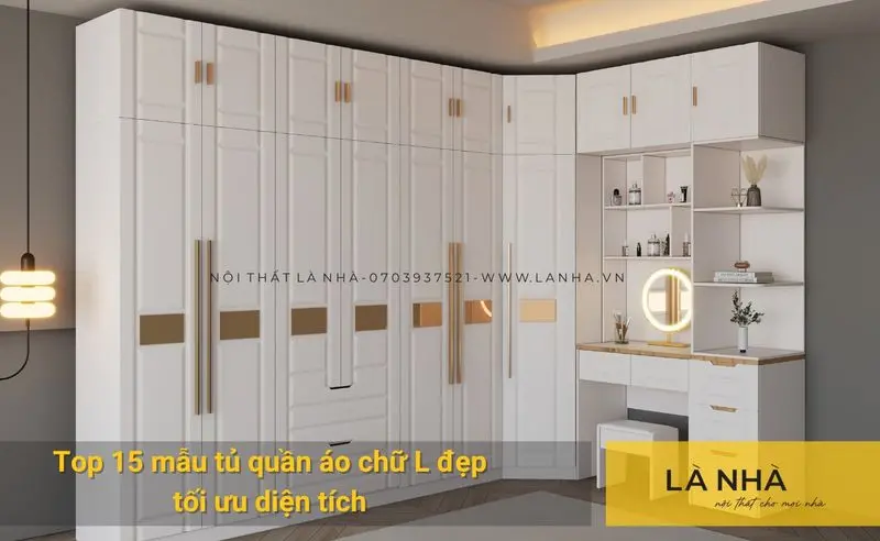 Mẫu tủ chữ L màu trắng vàng hiện đại, nổi bật