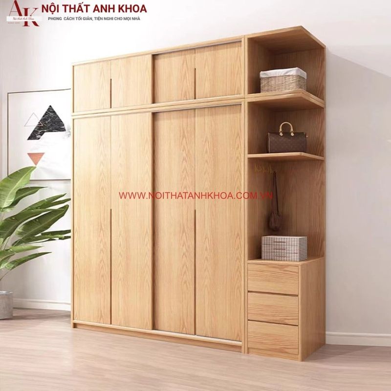 Tủ quần áo gỗ Cao Su phủ veneer cao cấp