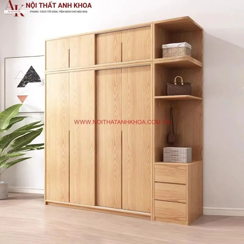 Tủ quần áo gỗ Cao Su phủ veneer cao cấp