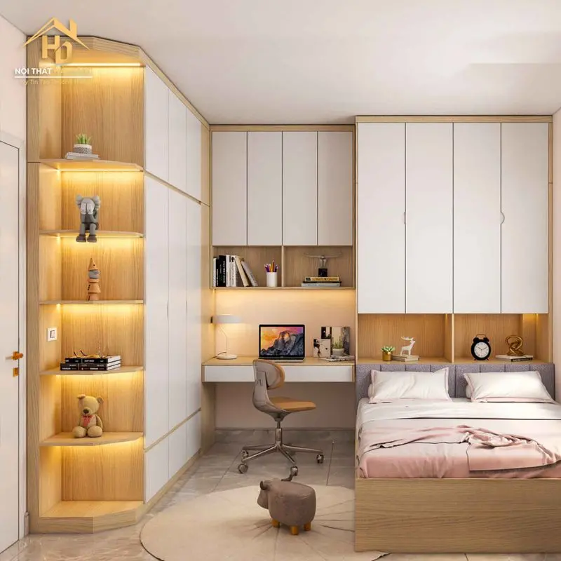 Tủ quần áo kết hợp bàn làm việc chữ L