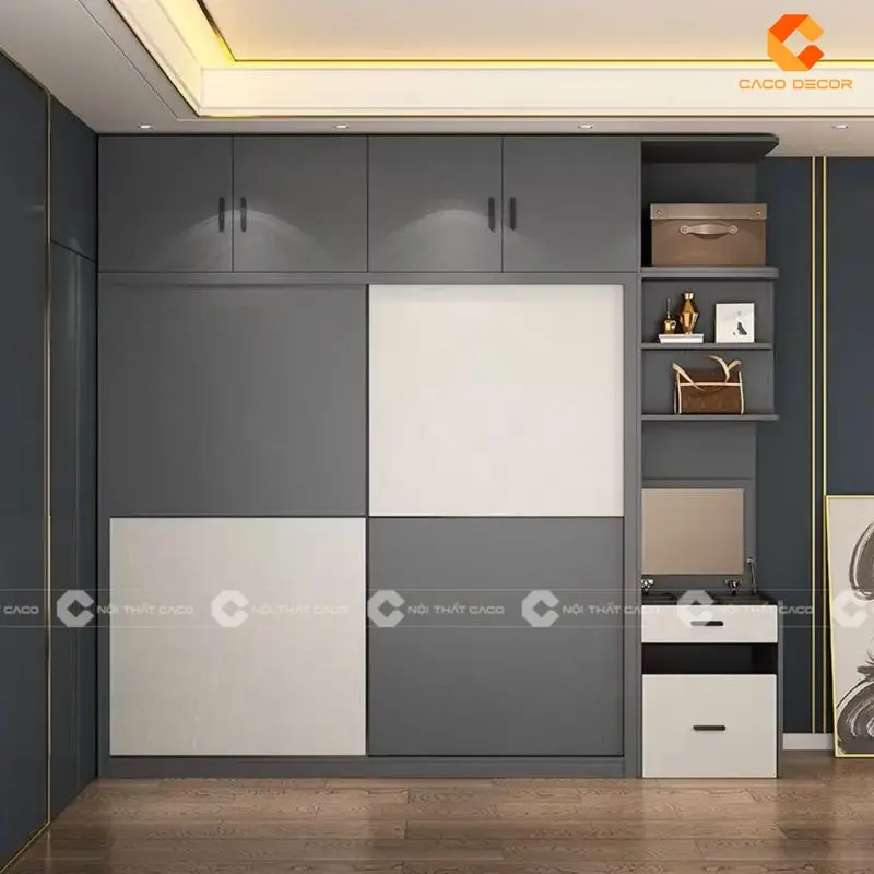Tủ quần áo Melamine xám trắng