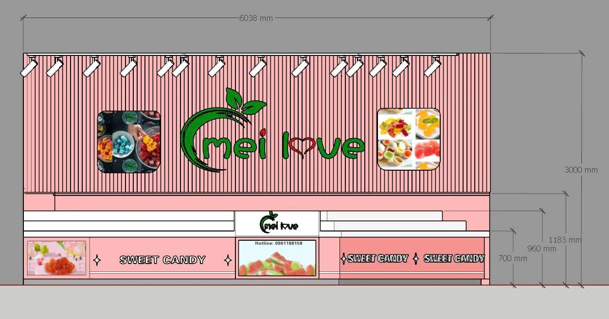 Bản vẽ mặt đứng thiết kế quầy kiosk Mei Love phục vụ triển khai thi công tại địa phương