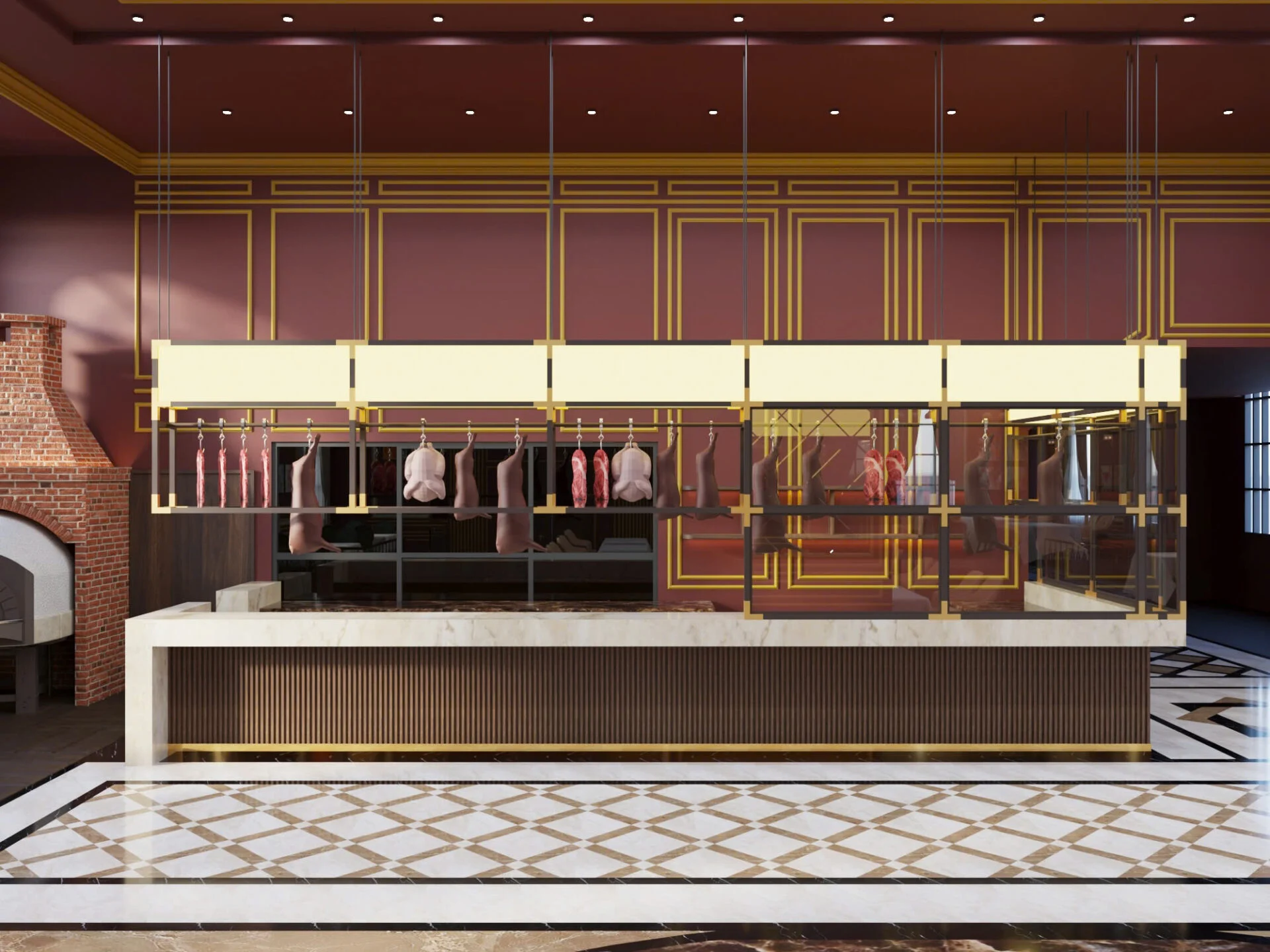 Phối cảnh trực diện quầy bar và hệ treo trang trí